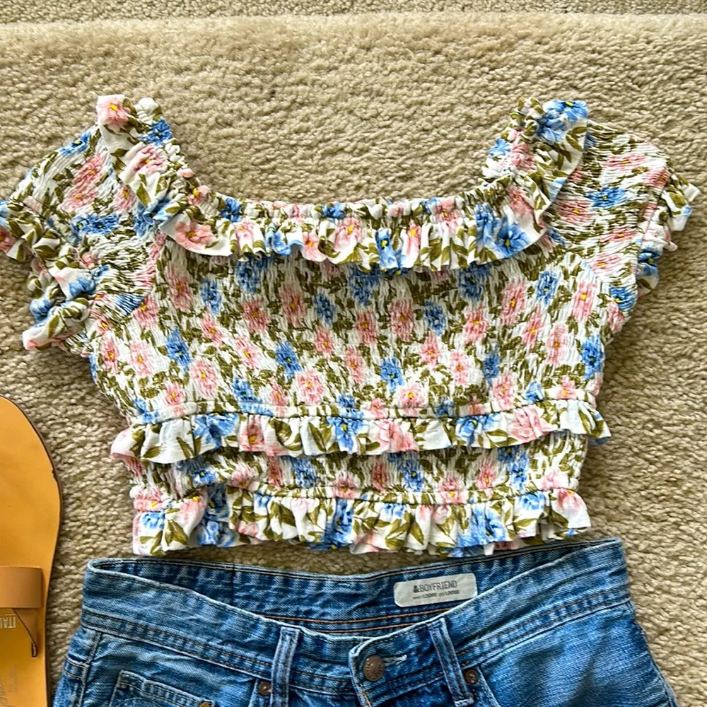 ASTR The Label Tori Off the Shoulder Smocked Crop Top - Picture 6 of 6